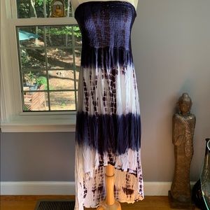 Tie-dyed, hi-low, strapless sundress /cover-up